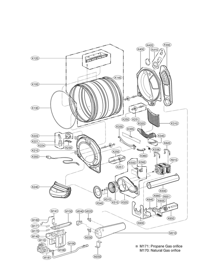 Drum And Motor Assembly Parts Diagram and Parts List for DLGX3371R  LG Dryer