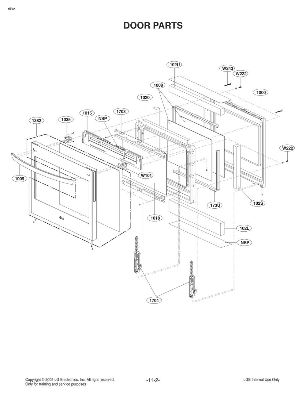 Door Parts Diagram and Parts List for FH4755LS ABDELGA LG Range