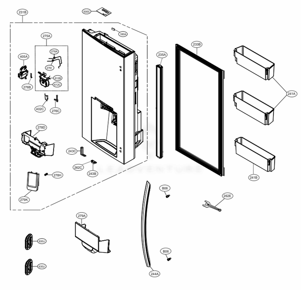 Door Parts 1 Diagram and Parts List for LRMDS3006D ASBCNA0 LG Refrigerator