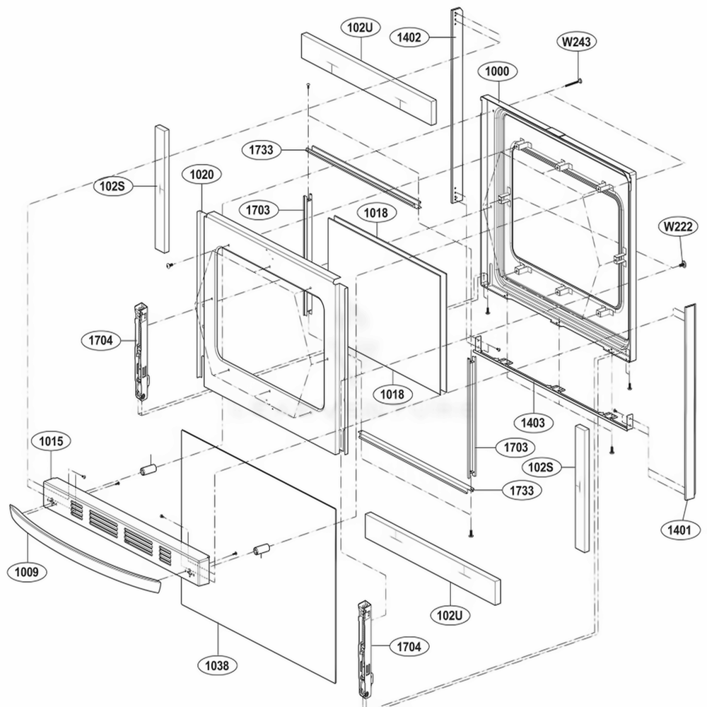 Door Parts Diagram and Parts List for LRG3095SW FW2ELGA LG Range