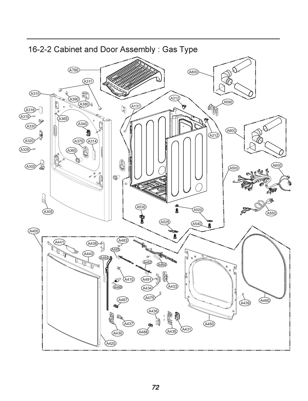Cabinet And Door Assembly Diagram and Parts List for RN18A8ES8 ASSEEUS LG Dryer