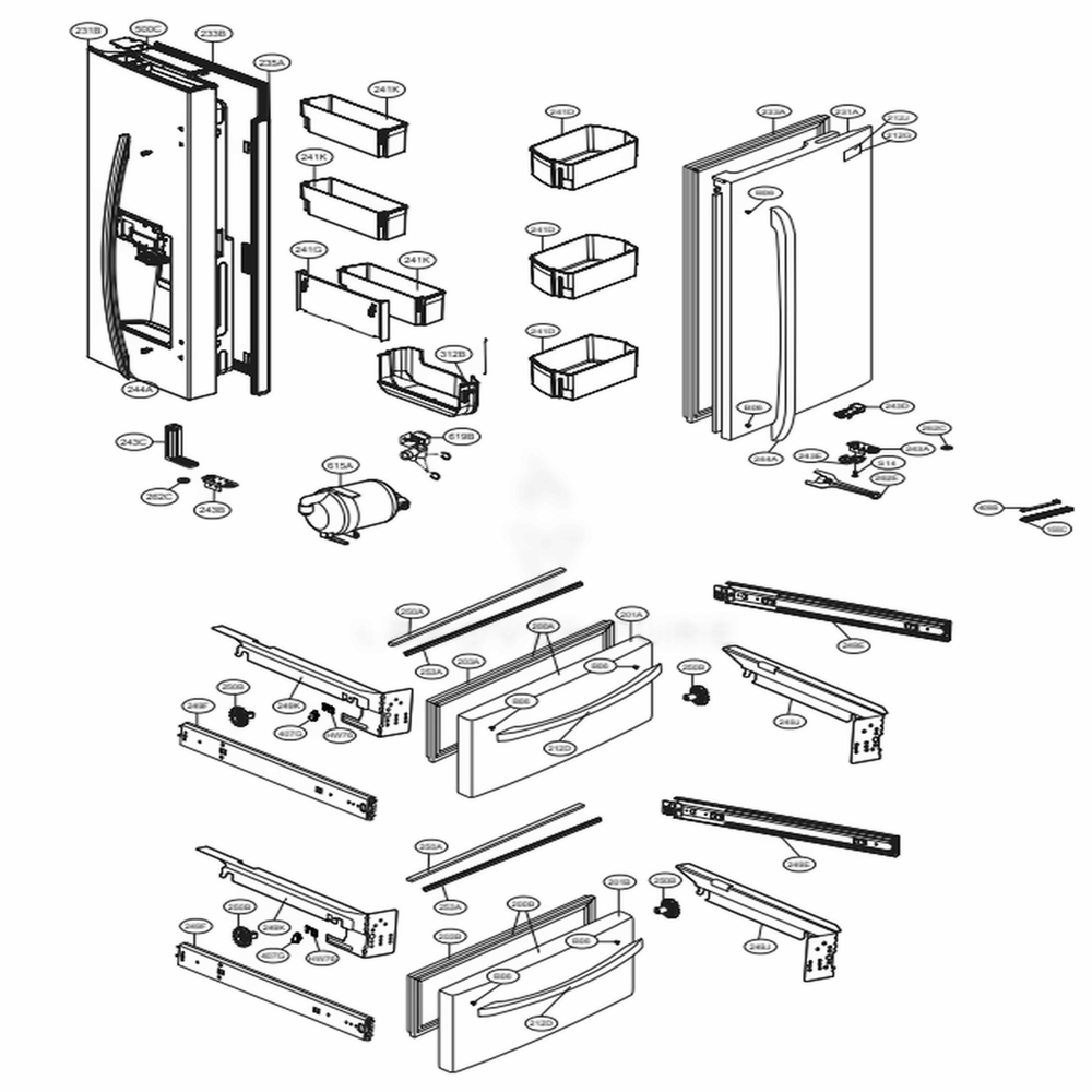 Door Parts Diagram and Parts List for LMXS28626S ASTCNA0 LG Refrigerator