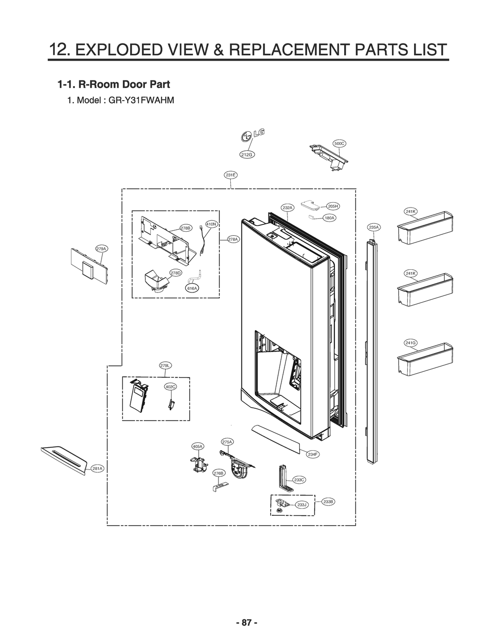 Diagram 1 Diagram and Parts List for GR-Y31FWAHM ASBCNA0 LG Refrigerator