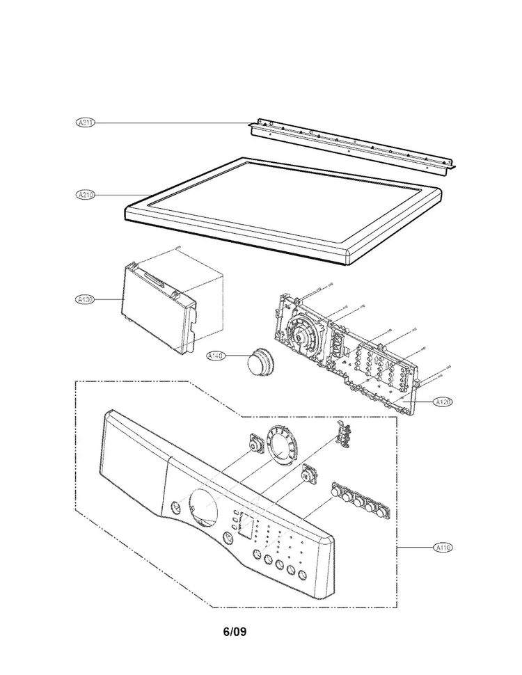 Control Panel And Plate Parts Diagram and Parts List for DLG2526W 00 LG Dryer