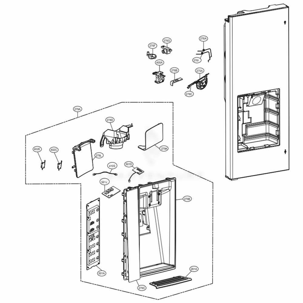 Dispenser Parts Diagram and Parts List for LFXS30786S ASTCNA0 LG Refrigerator