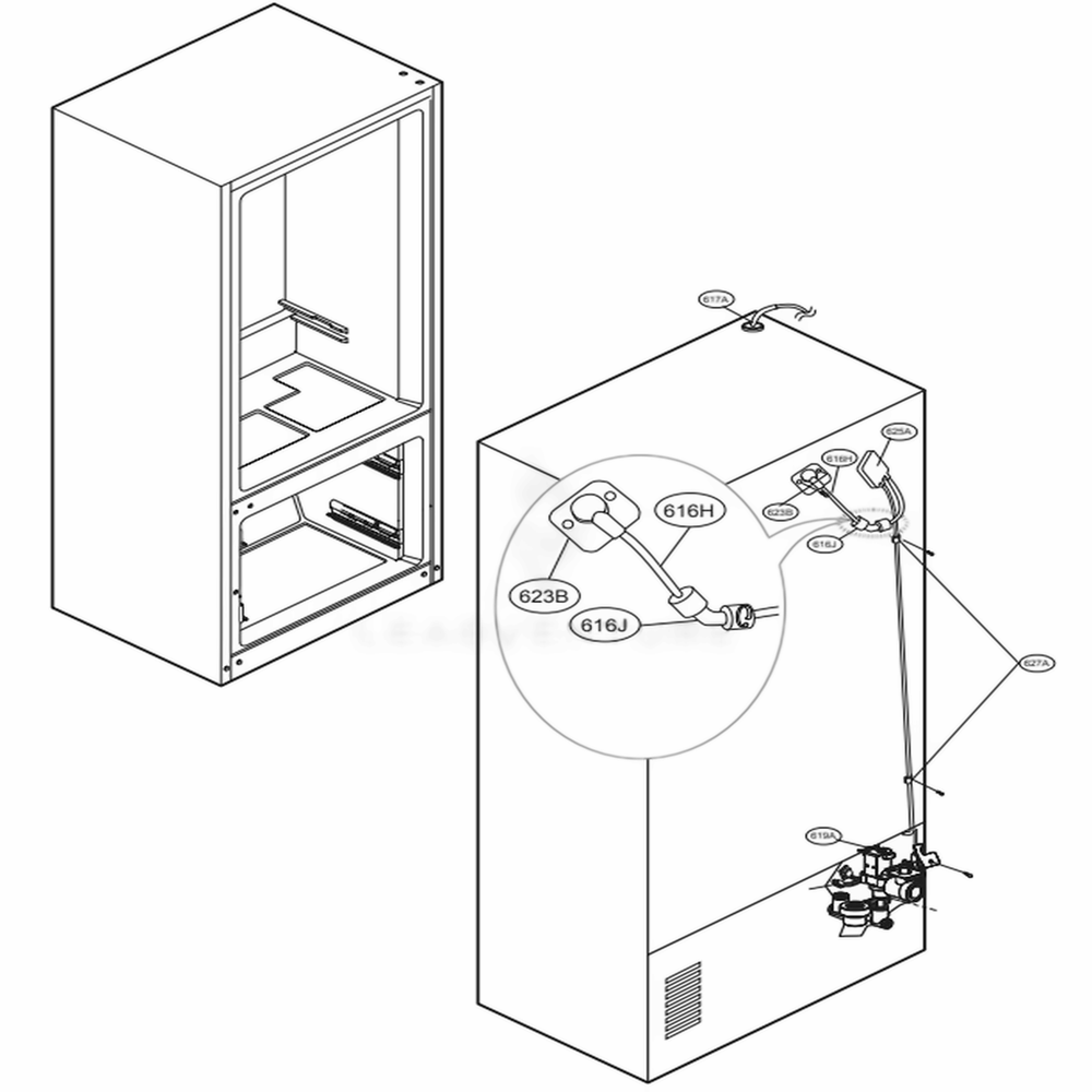 Valve And Water Tube Parts Diagram and Parts List for 73109 AWBCSE0 LG Refrigerator