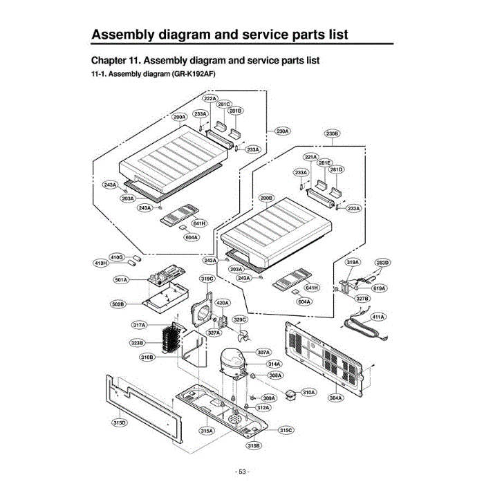 Section 1 Diagram and Parts List for GR-K192AF AFBCGCR LG Refrigerator