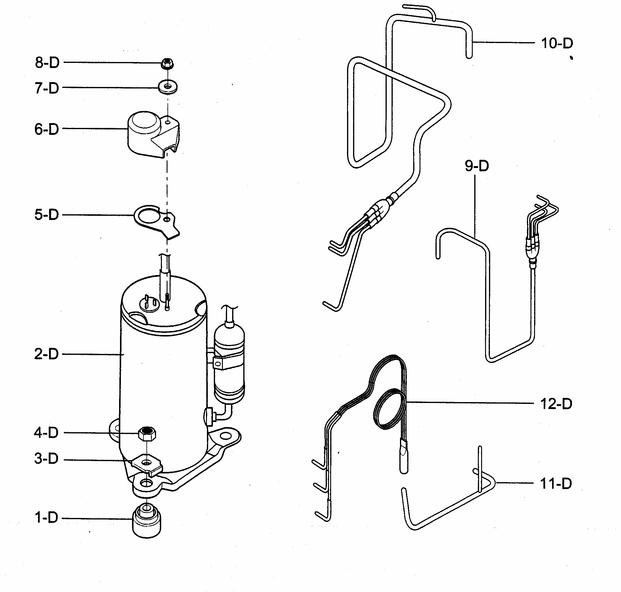 Compressor Parts Diagram and Parts List for 58074229400  Kenmore Air Conditioner