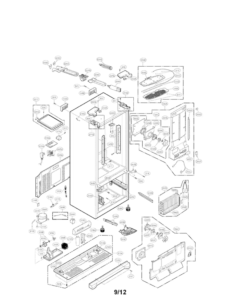 Case Parts Diagram and Parts List for LFX25978SW 01 LG Refrigerator
