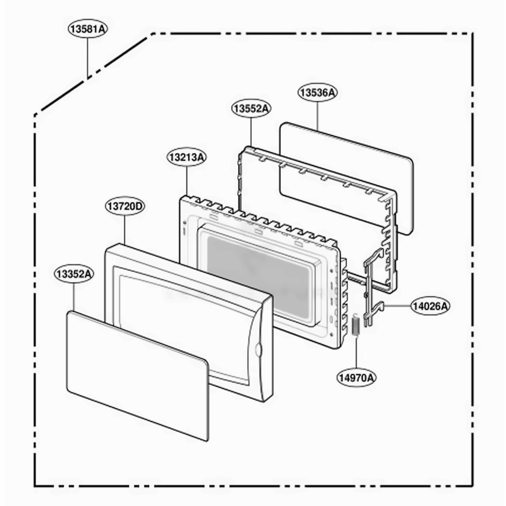 Door Parts Diagram and Parts List for JES739WD CMWEGEU LG Microwave