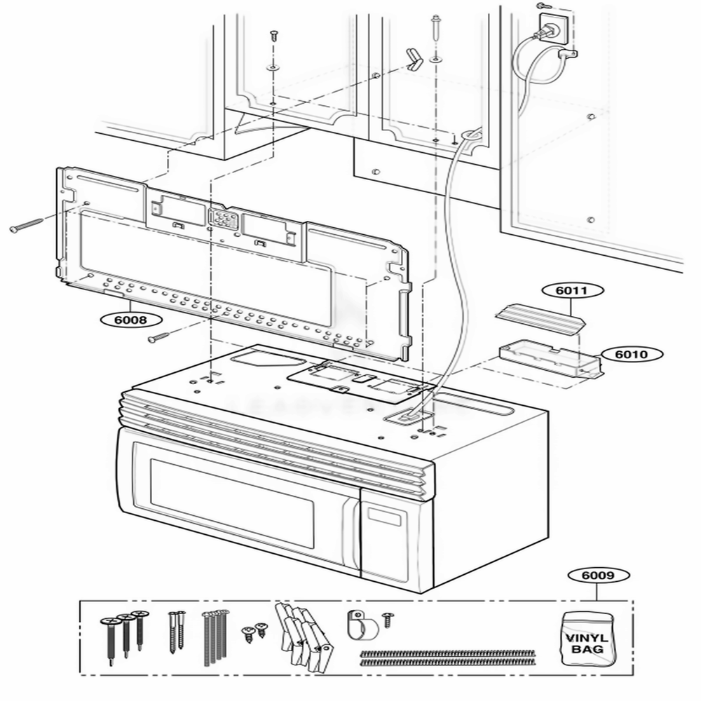 Installation Parts Diagram and Parts List for 63652 AW1ESEA LG Range
