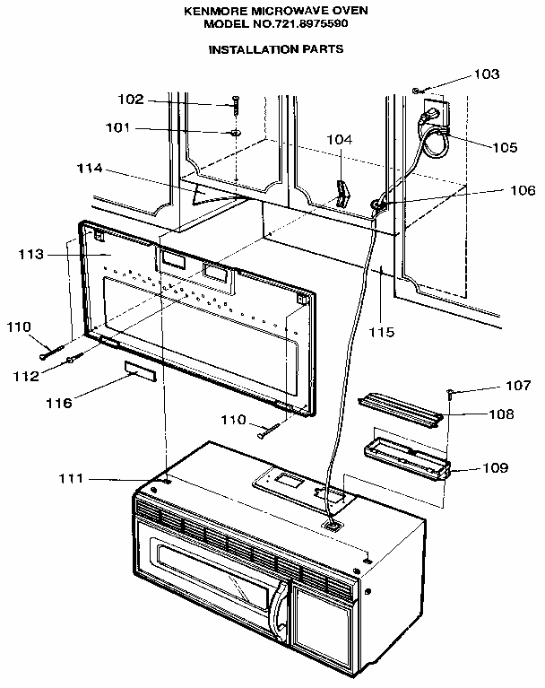 Installation Parts Diagram and Parts List for 7218975590  Kenmore Microwave