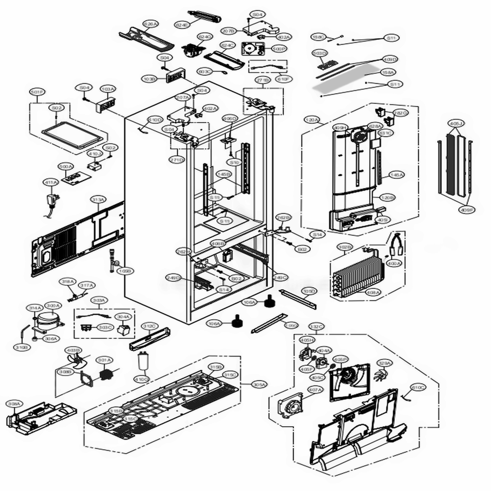 Case Parts Diagram and Parts List for 72373 ASTCSE2 LG Refrigerator