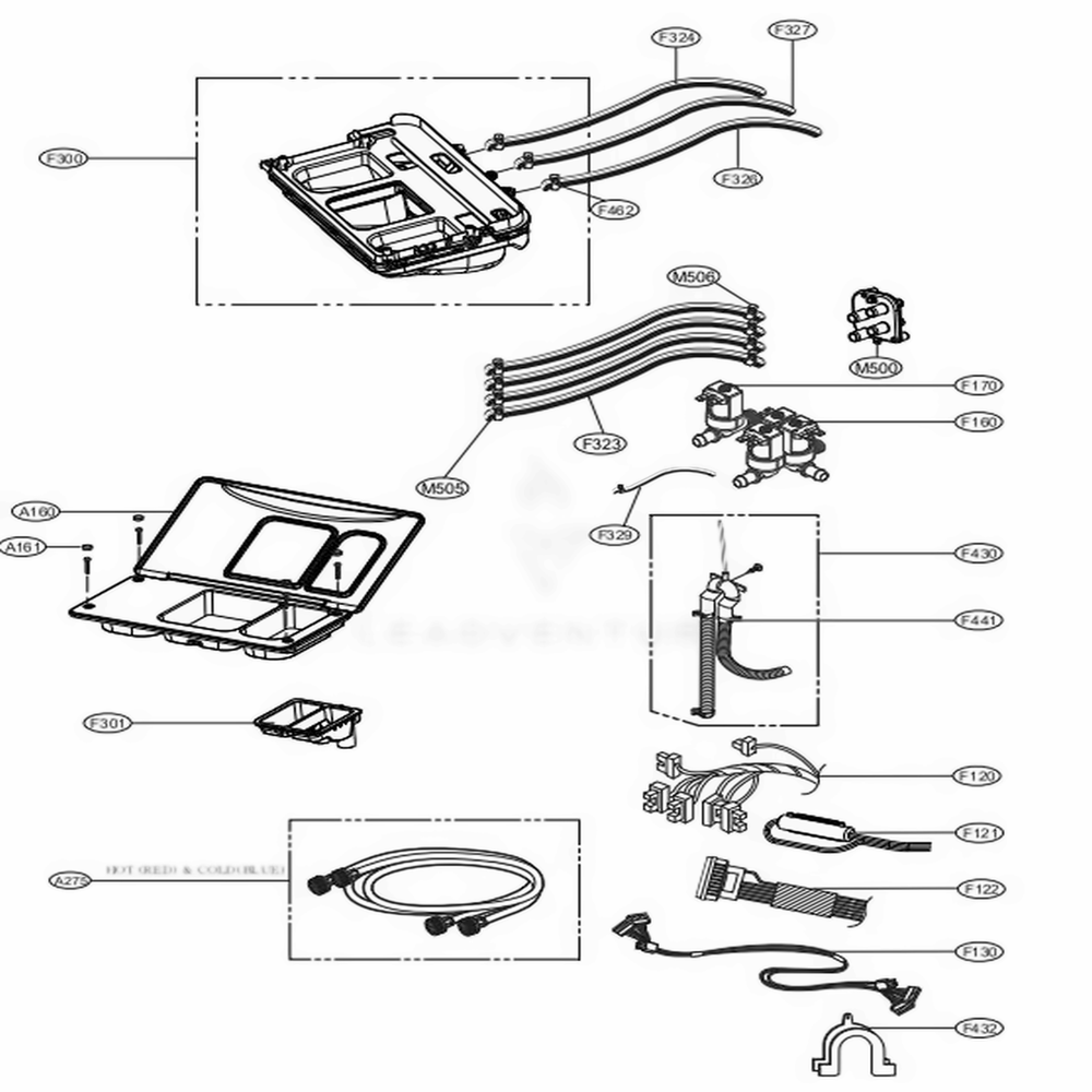 Dispenser Assembly 1 Diagram and Parts List for GCWL1069CS1 ABWEELC LG Washer