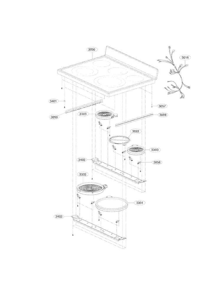 Cooktop Parts Diagram and Parts List for LDE3037ST  LG Range