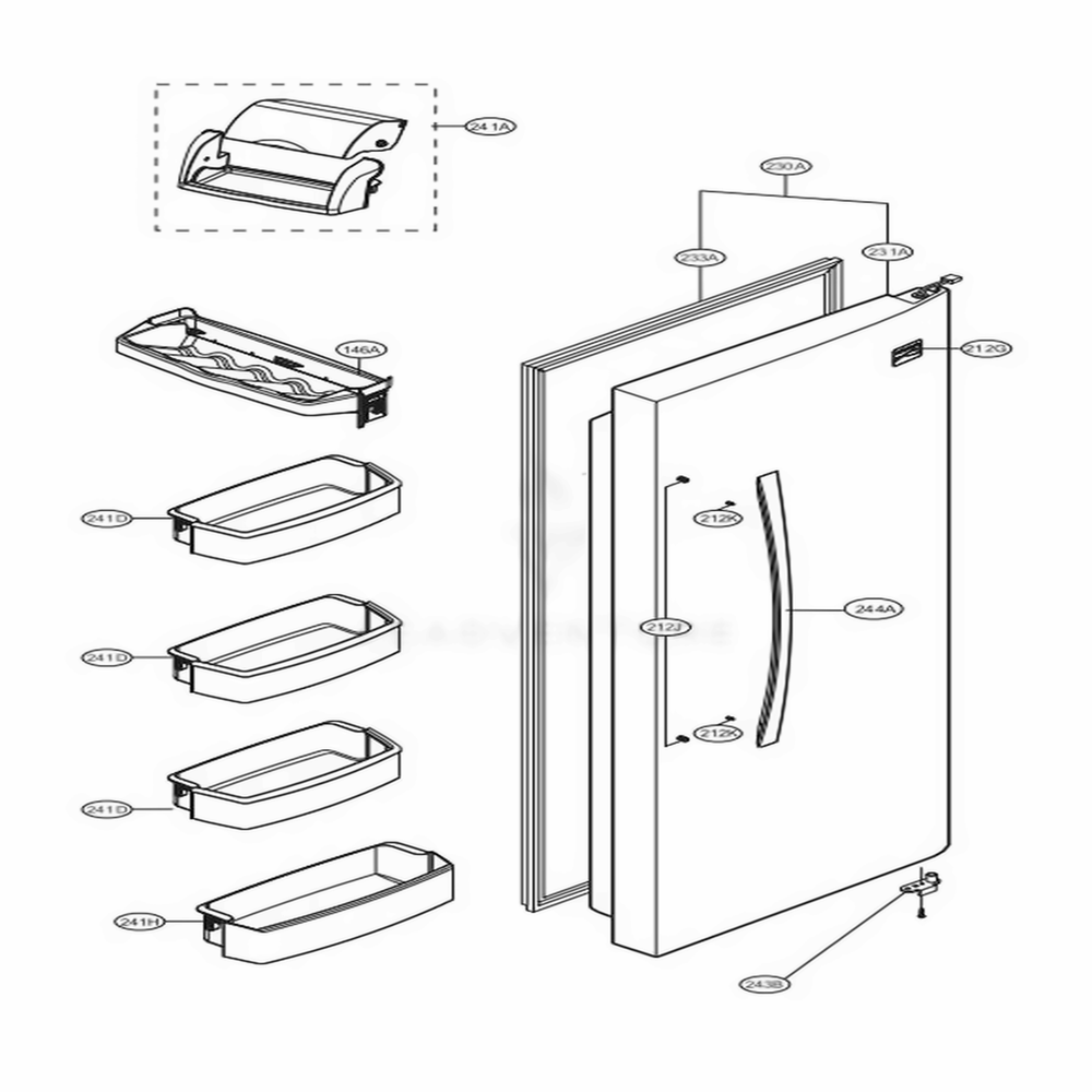 Refrigerator Door Diagram and Parts List for 51373 AST2SER LG Refrigerator