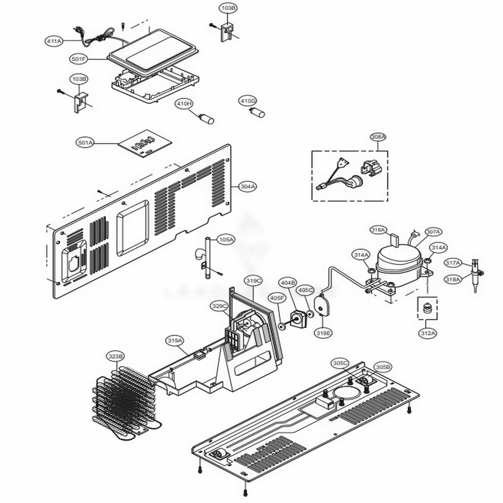Machine Compartment Diagram and Parts List for LSXS26336S ASTCNA0 LG Refrigerator
