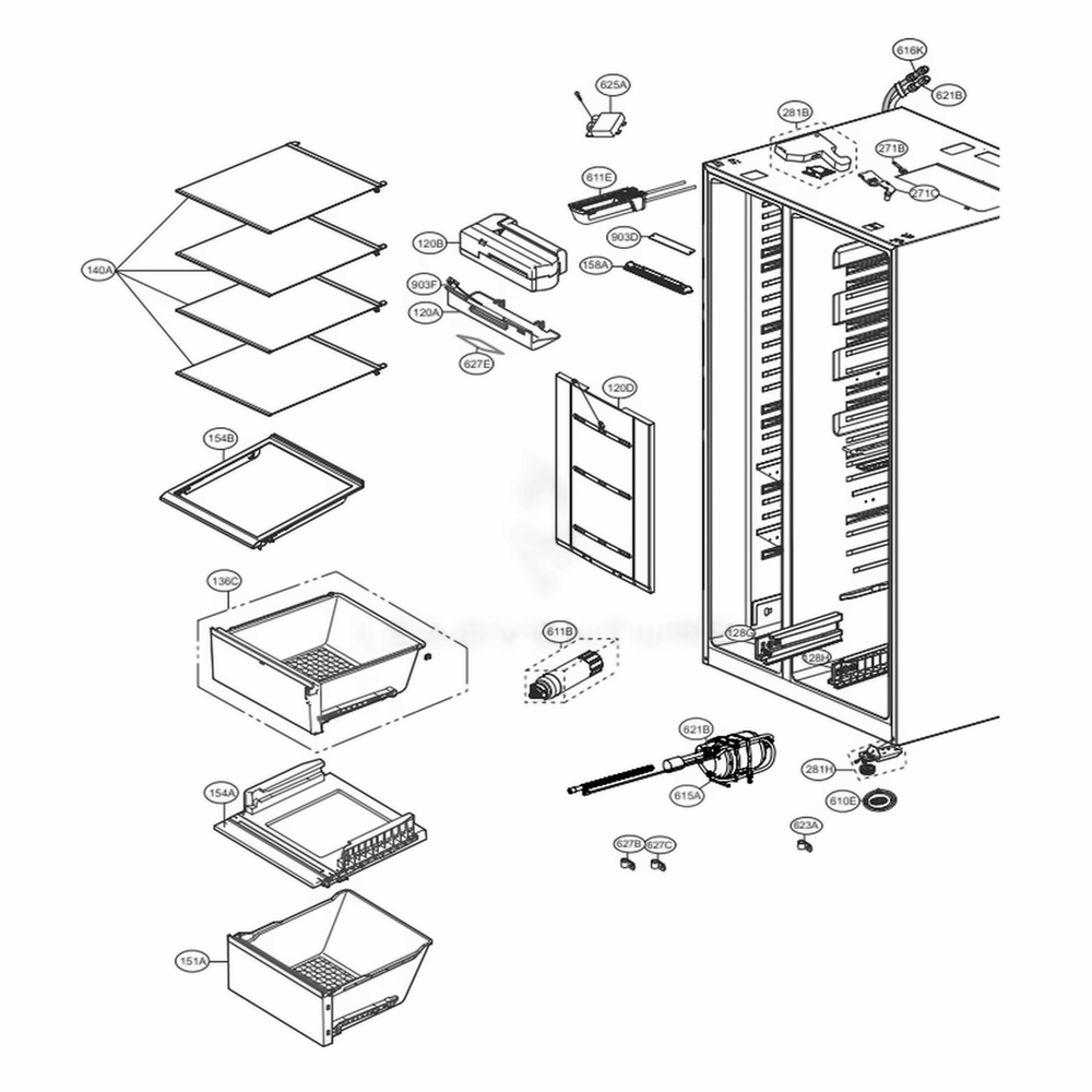 Refrigerator Compartment Diagram and Parts List for LSXS26336S ASTCNA3 LG Refrigerator