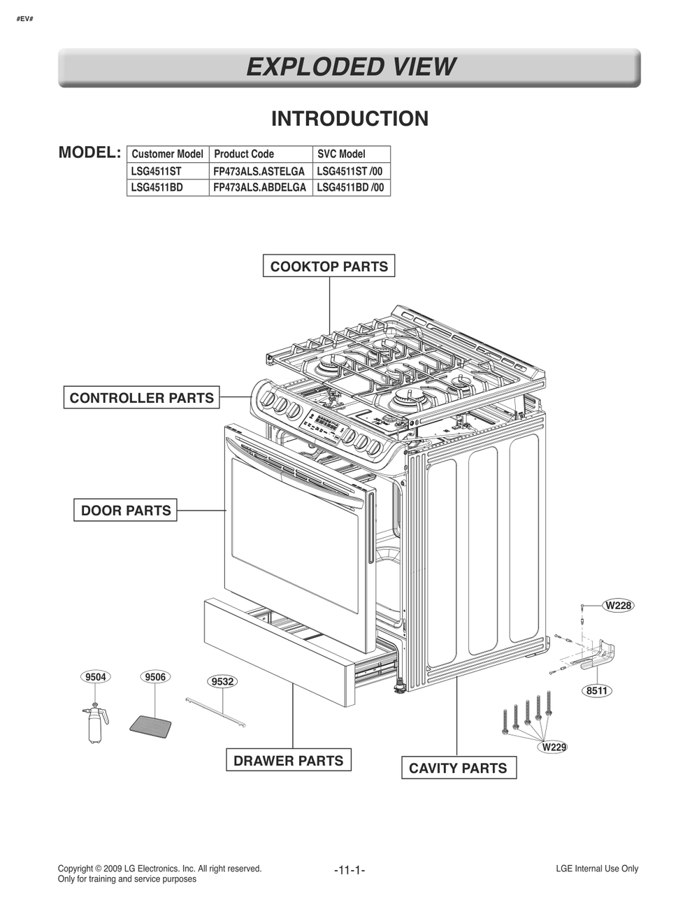 Introduction Diagram and Parts List for FP473ALS ABDELGA LG Range