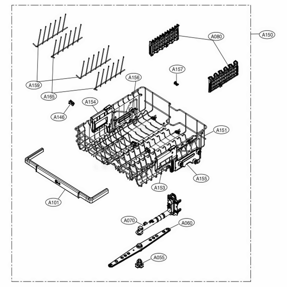 Upper Rack Assembly Diagram and Parts List for LDP6797ST ASTEEUS LG Dishwasher