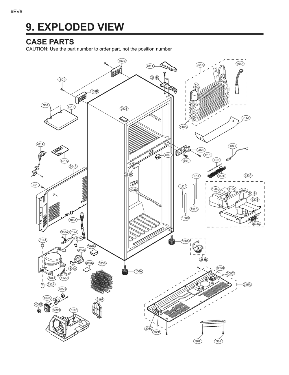 Case Parts Diagram and Parts List for GM-U652SQDM ASWCNA0 LG Refrigerator