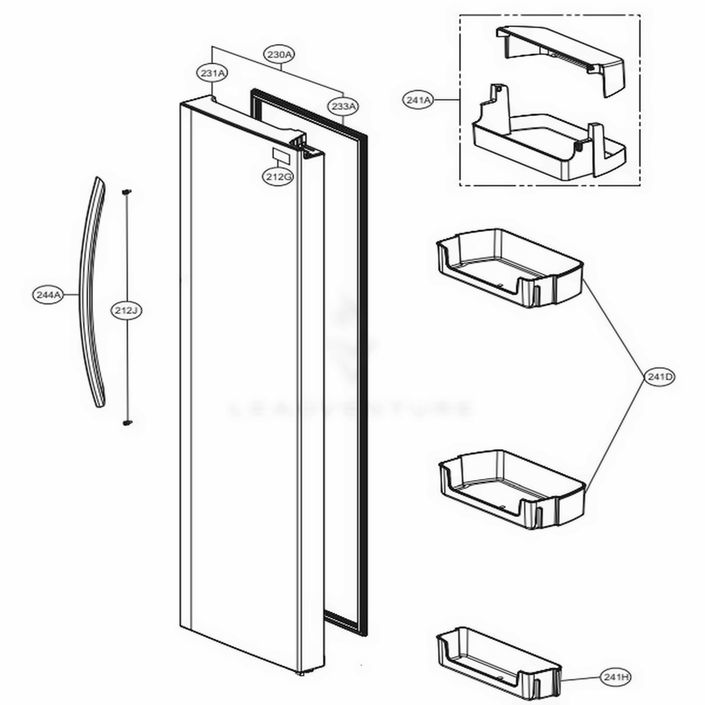 Freezer Compartment 1 Diagram and Parts List for LSXS26336V ADSCNA0 LG Refrigerator