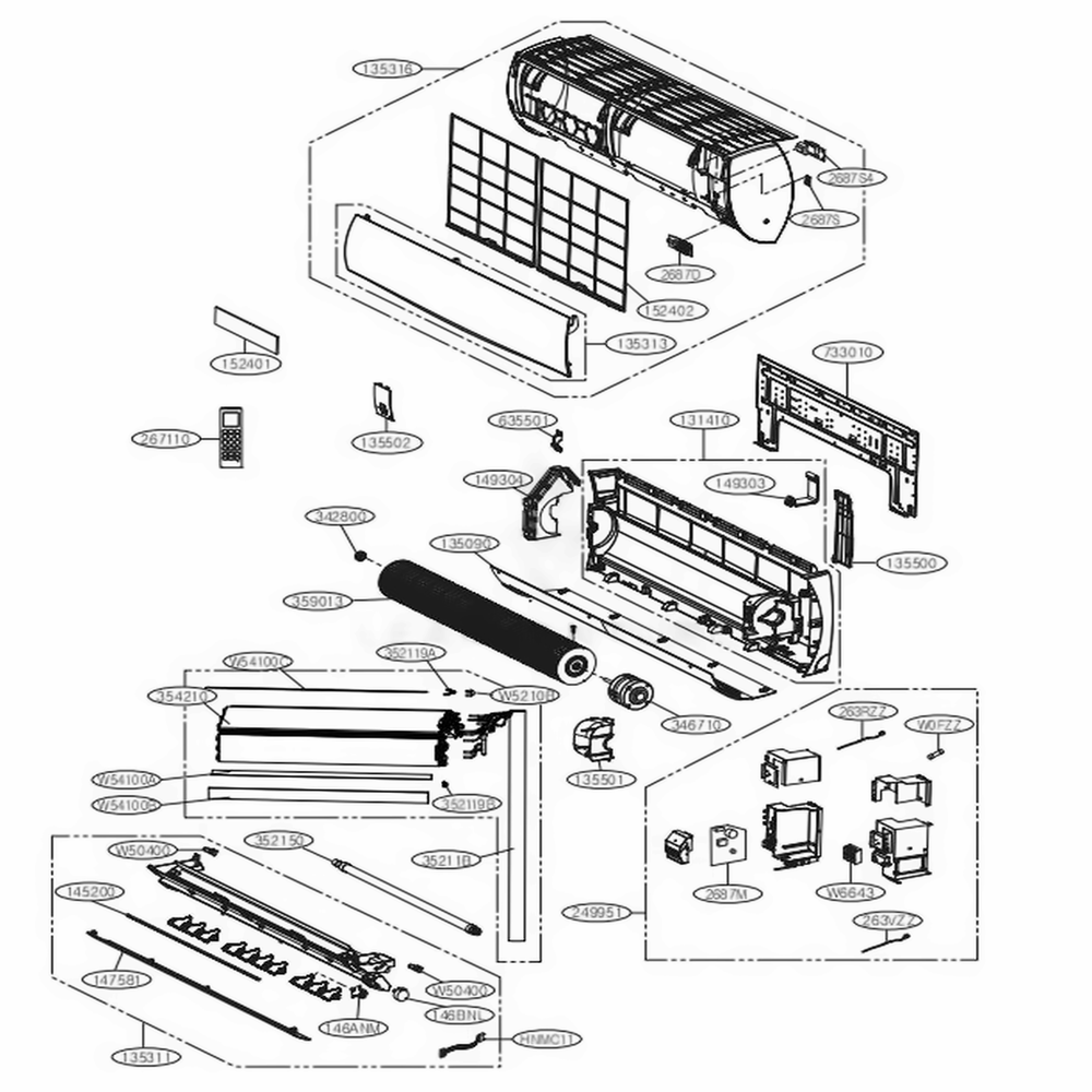 Indoor Unit Diagram and Parts List for LAN180HYV2 AWHBEUS LG Air Conditioner