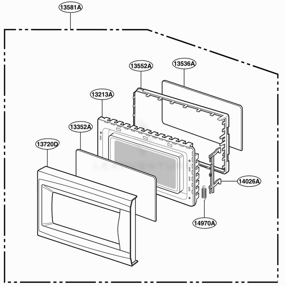 Door Parts Diagram and Parts List for MA1152W CWHEGSE LG Wall Oven