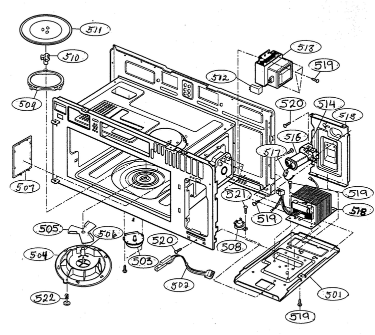 Interior Parts 1 Diagram and Parts List for MV-1725W  LG Microwave