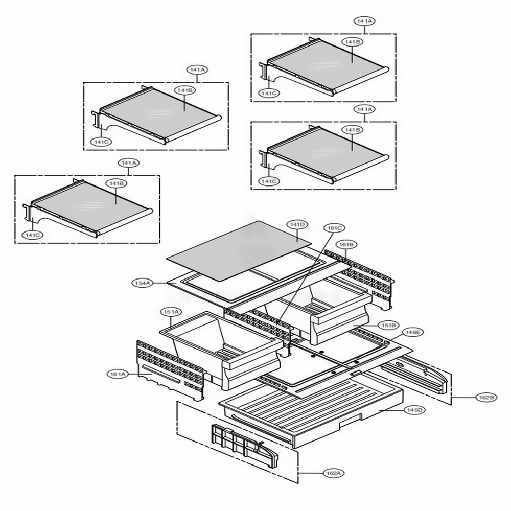 Refrigerator Parts Diagram and Parts List for 71602 ASWCSE2 LG Refrigerator