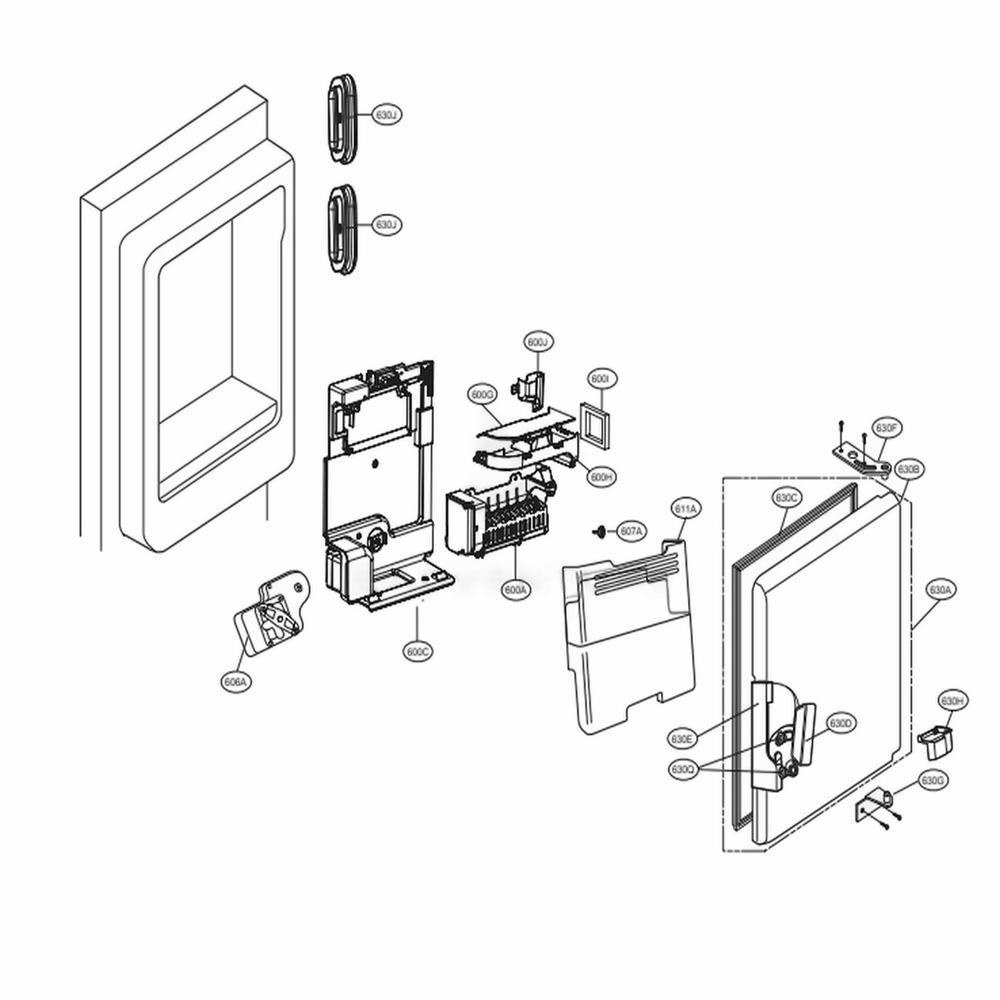 Ice Maker And Ice Bin Parts Diagram and Parts List for LSFXC2496D ASBCNA1 LG Refrigerator