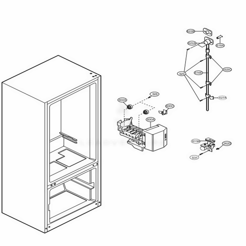 Ice Maker Parts Diagram and Parts List for 75094 ABICSEF LG Refrigerator