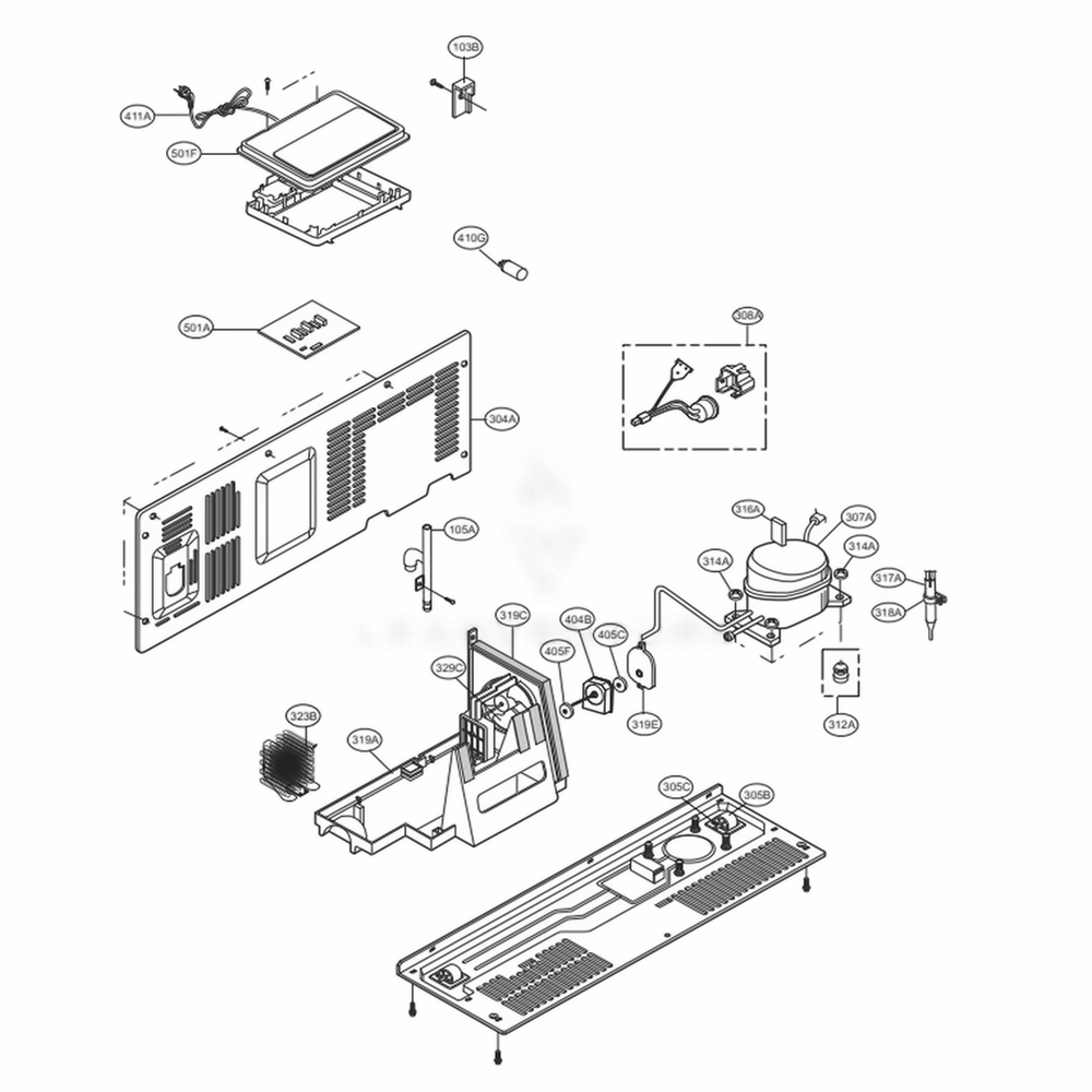 Machine Compartment Diagram and Parts List for LSXC22396S ASTCNA1 LG Refrigerator