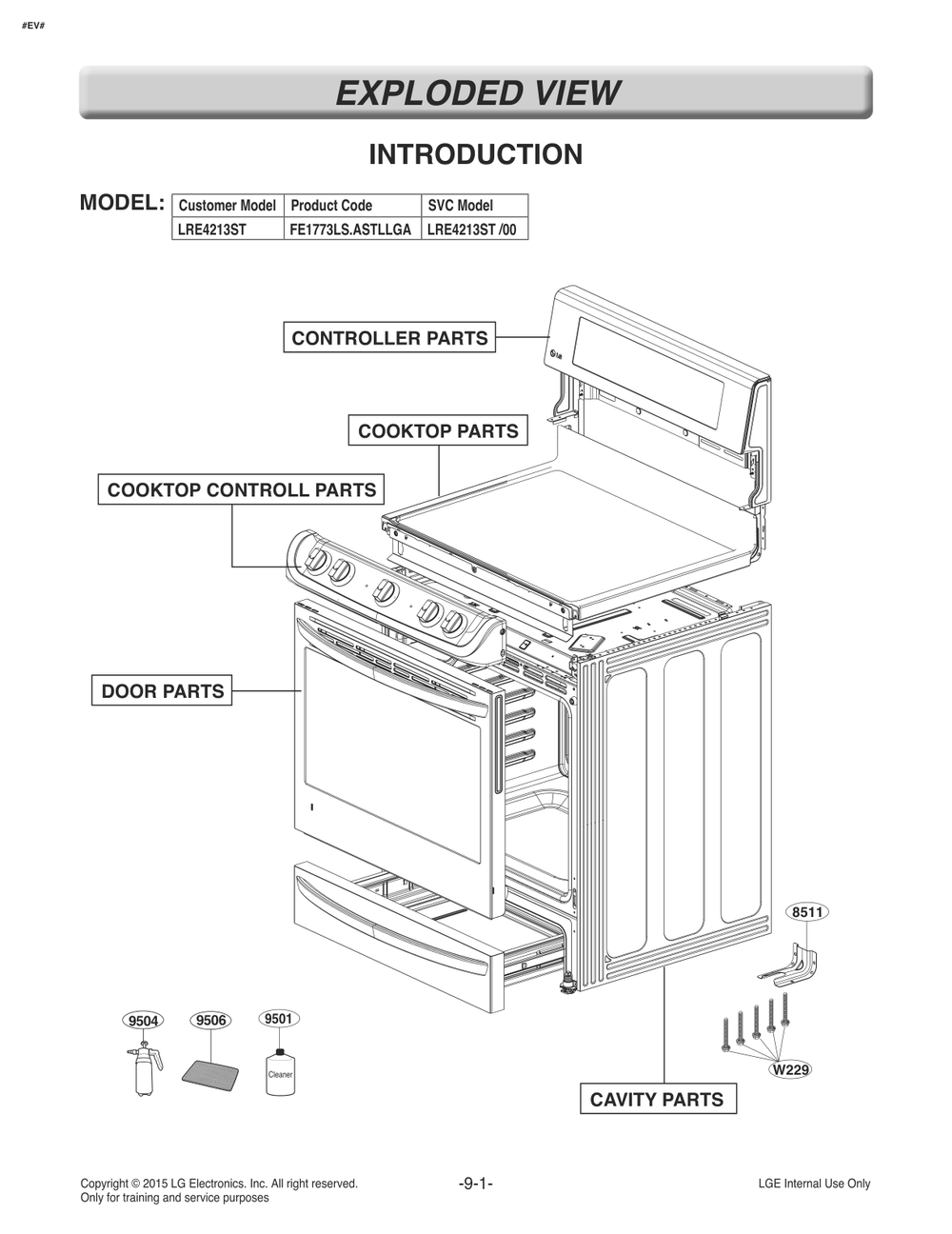 Introduction Diagram and Parts List for FE1773LS ASTLLGA LG Range