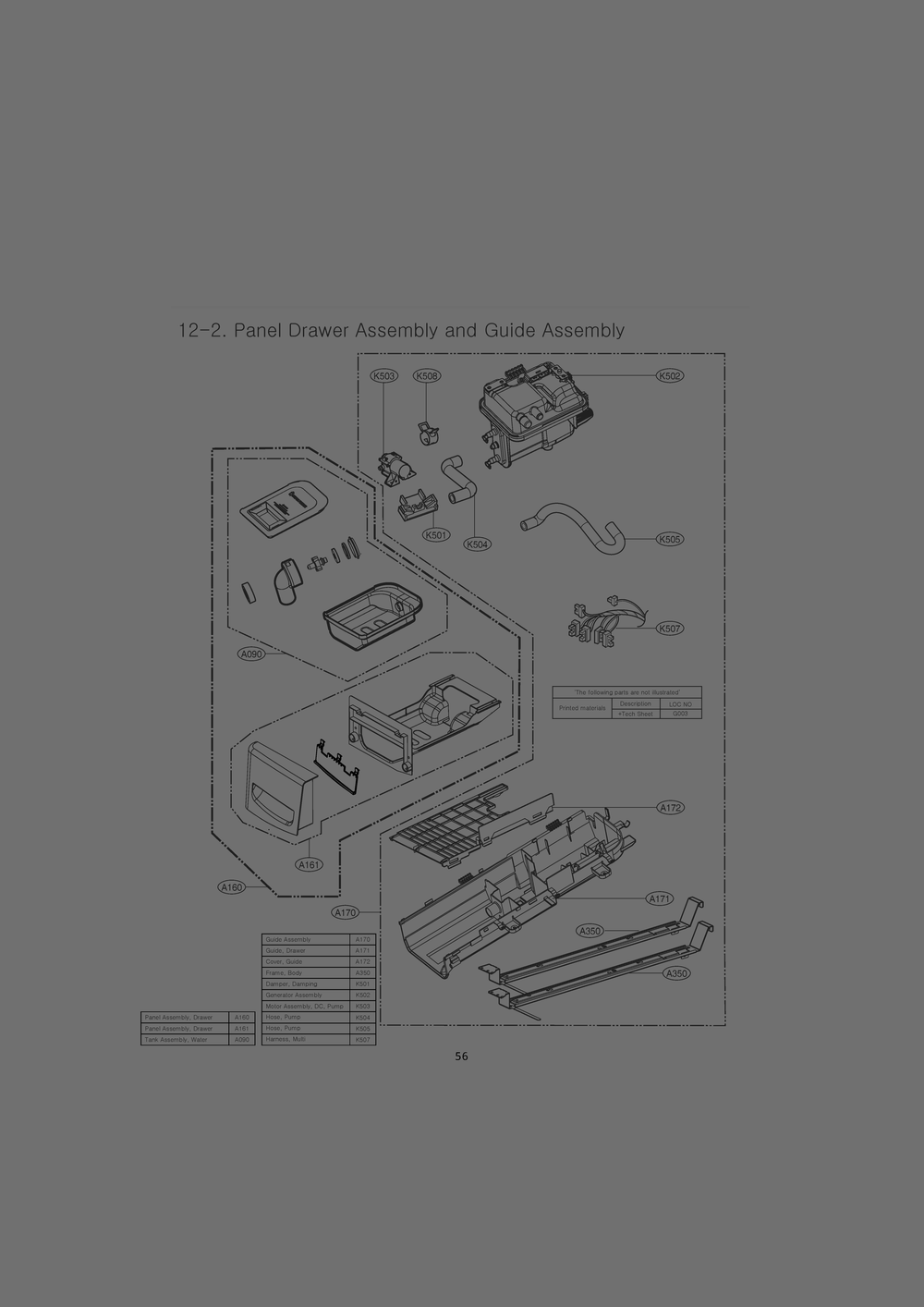 Panel Drawer Assembly And Guide Assembly Diagram and Parts List for RH1377ES ASSEEUS LG Dryer