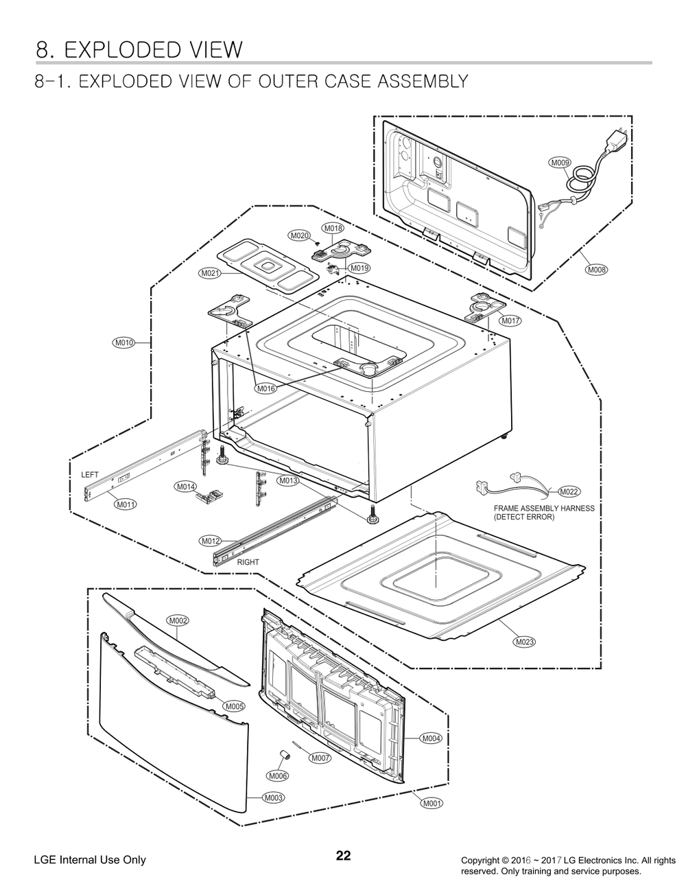 Outer Case Assembly Diagram and Parts List for F70E2UDNK4 ASSEEUS LG Washer