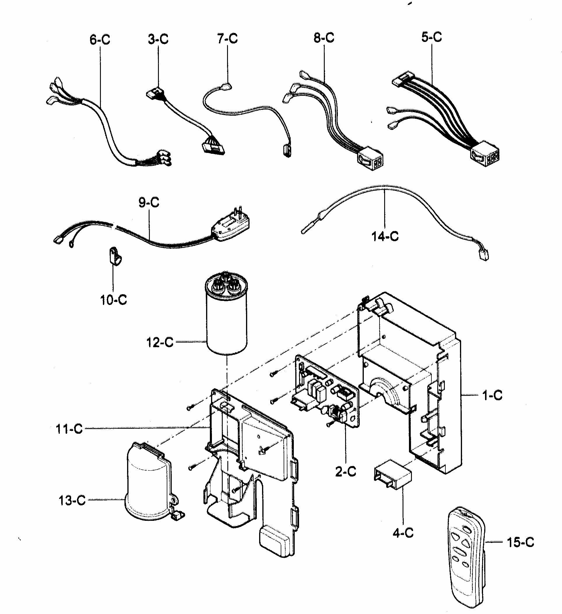 Control Box Assy Diagram and Parts List for 58075062500  Kenmore Air Conditioner