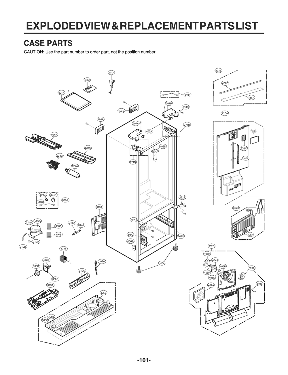 Case Parts Diagram and Parts List for GR-L228NKSM ASBCNA2 LG Refrigerator
