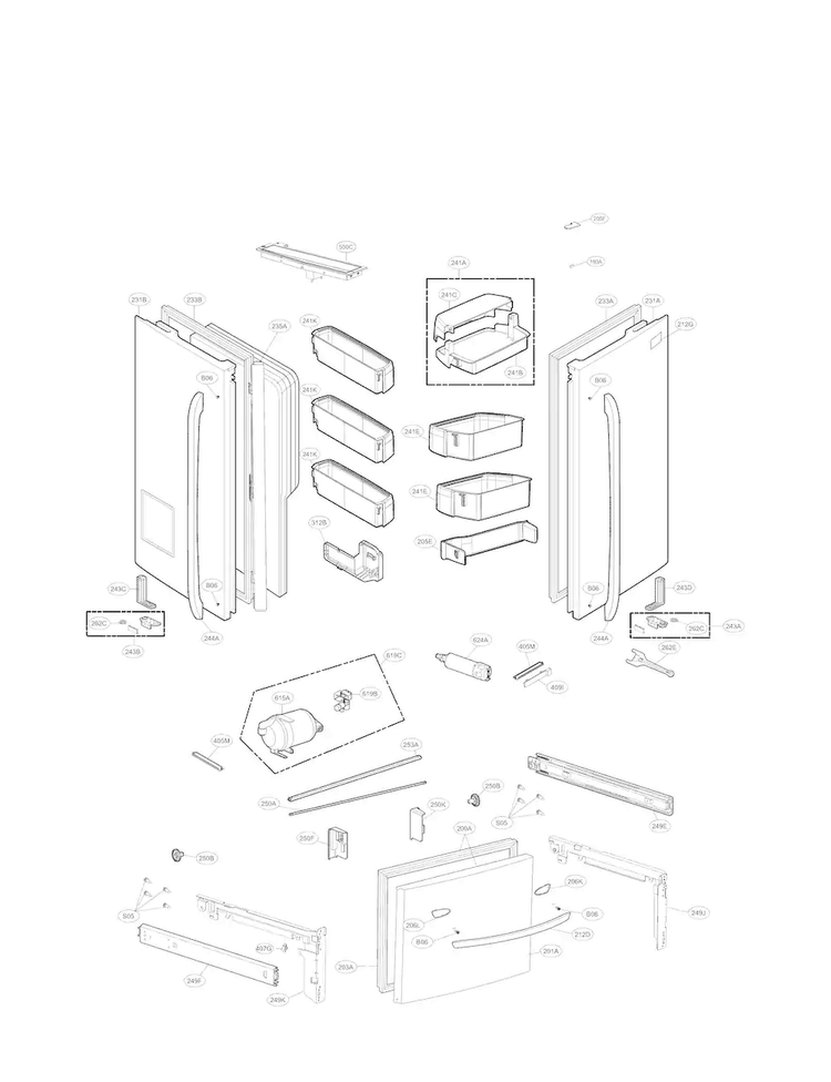 Door Parts Diagram and Parts List for LFXC24726S 01 LG Refrigerator