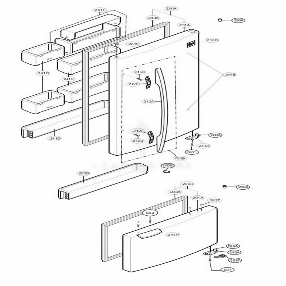 Door Parts Diagram and Parts List for 65204 ABICSEA LG Refrigerator