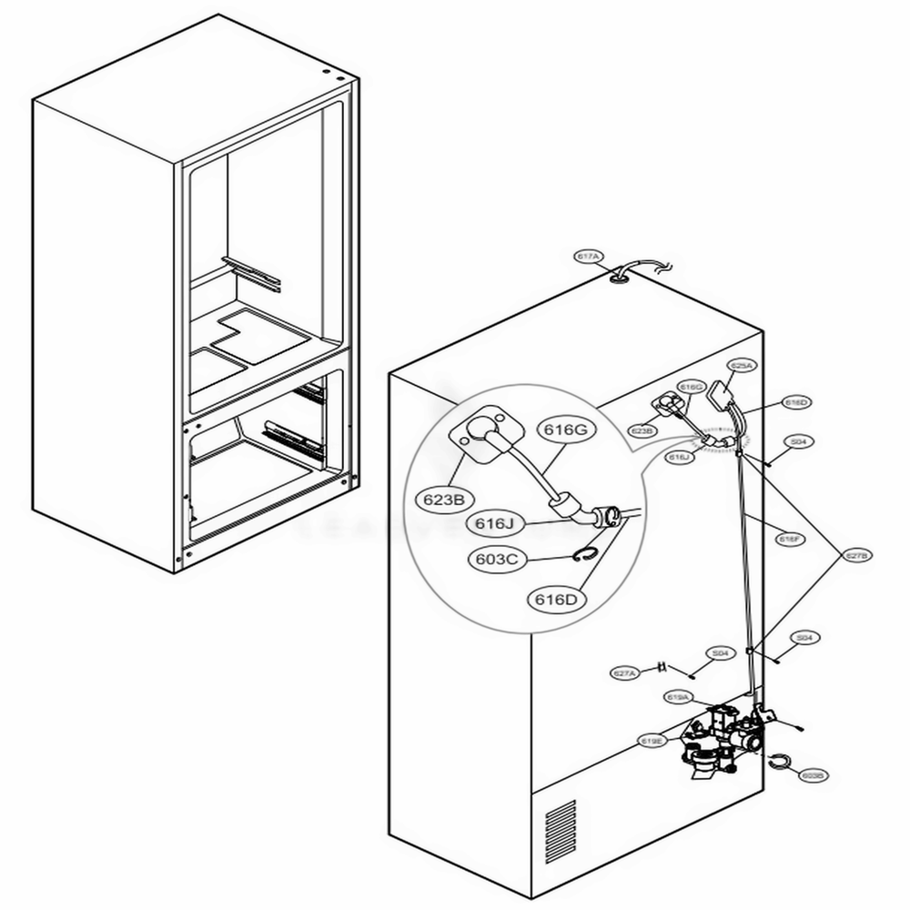 Valve And Water Tube Parts Diagram and Parts List for LSFD2591ST ASTCNA1 LG Refrigerator