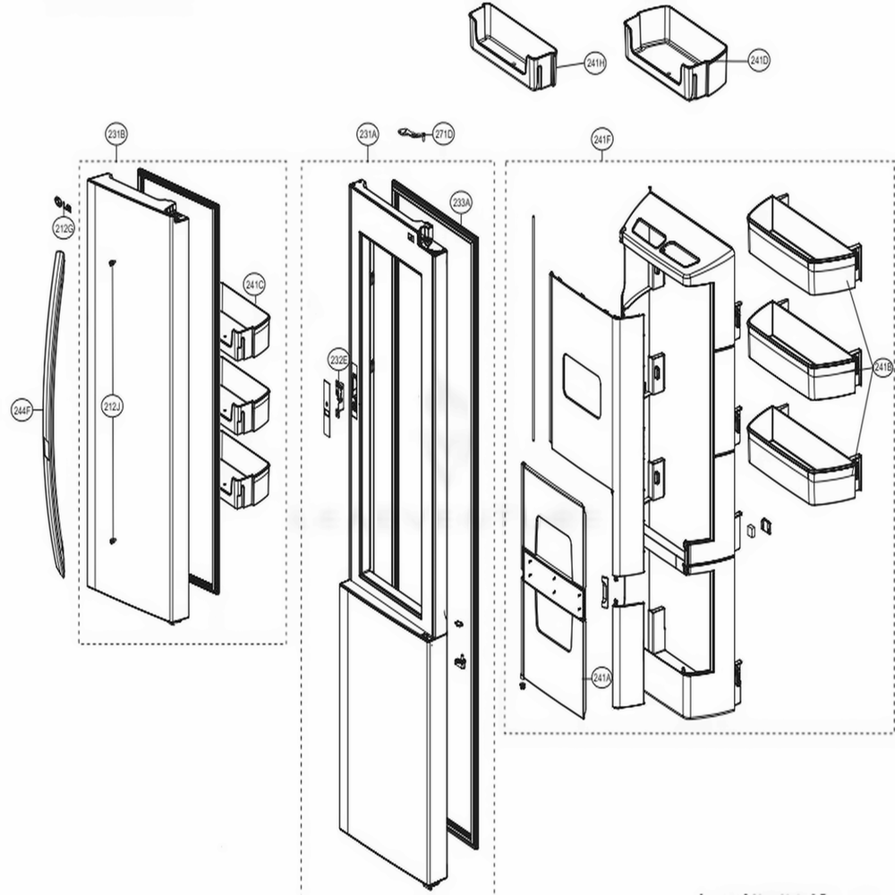 Refrigerator Door Diagram and Parts List for LSXS26366D ASBCNA5 LG Refrigerator