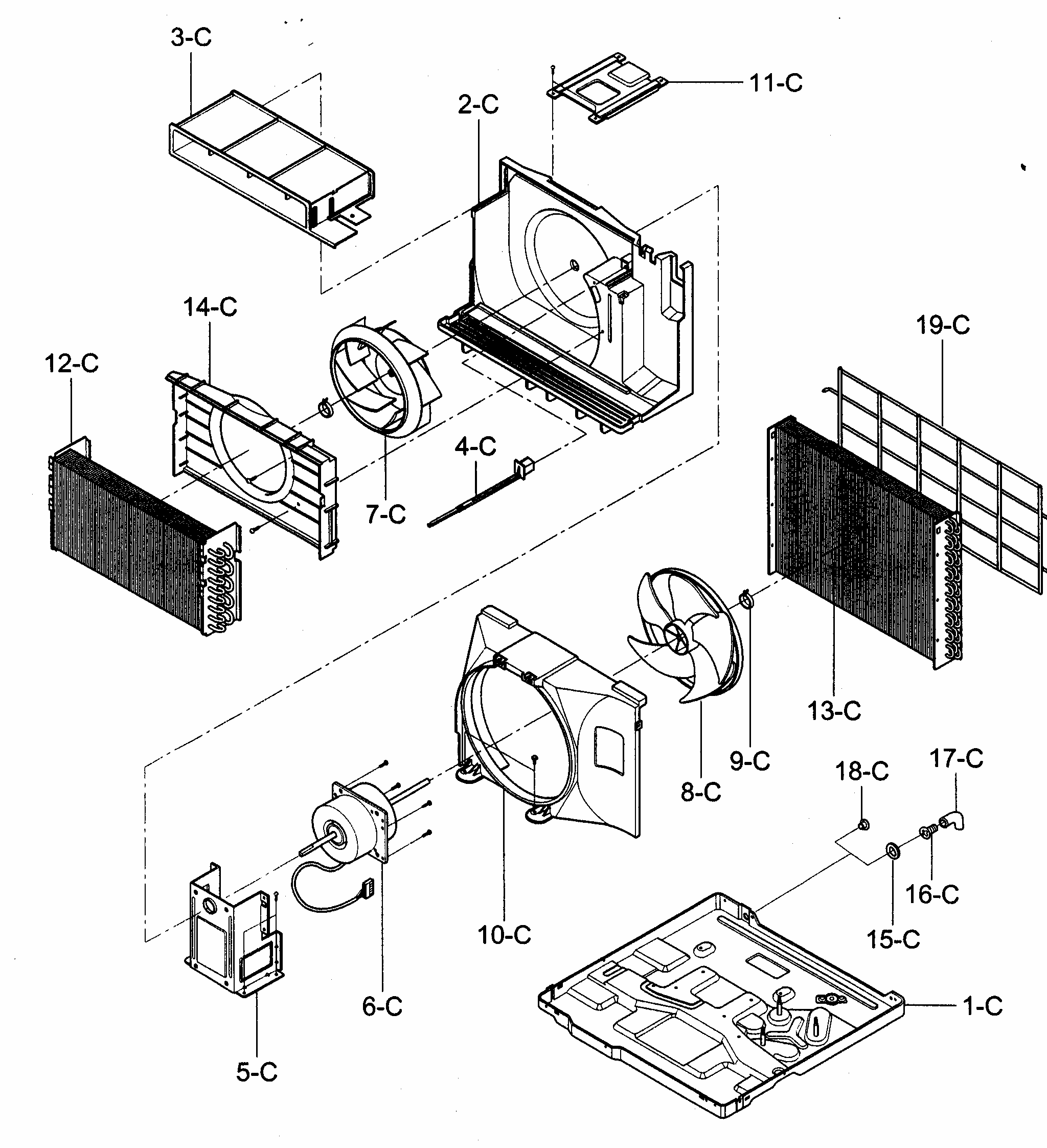 Air Handling/cycle Parts Diagram and Parts List for 58074300400  Kenmore Air Conditioner