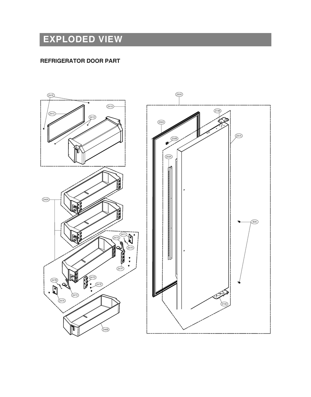 Refrigerator Door Part Diagram and Parts List for GR-L276DSBM ASTCNA0 LG Refrigerator