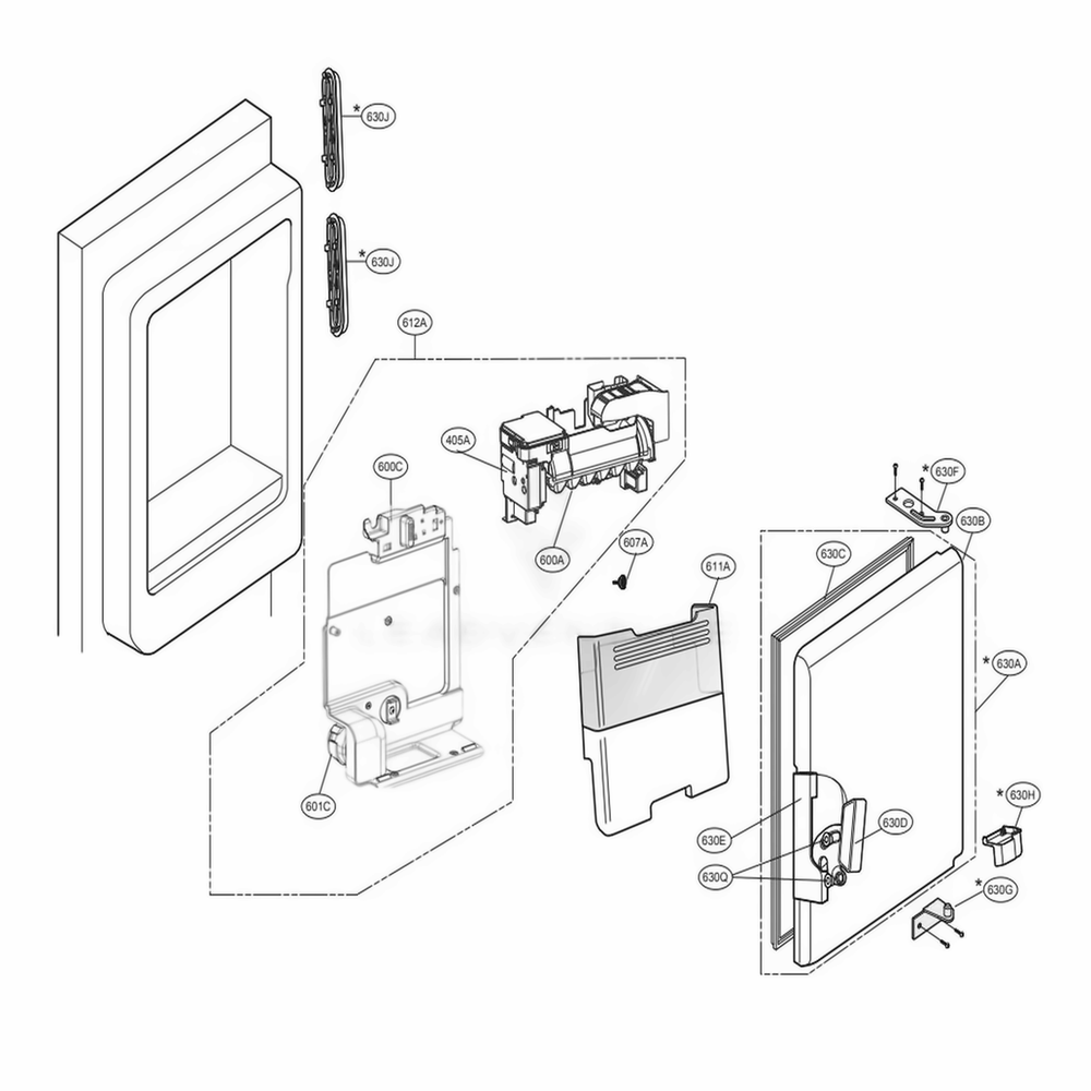 Ice Maker And Ice Bin Parts Diagram and Parts List for LMXS28626D ASBCNA2 LG Refrigerator