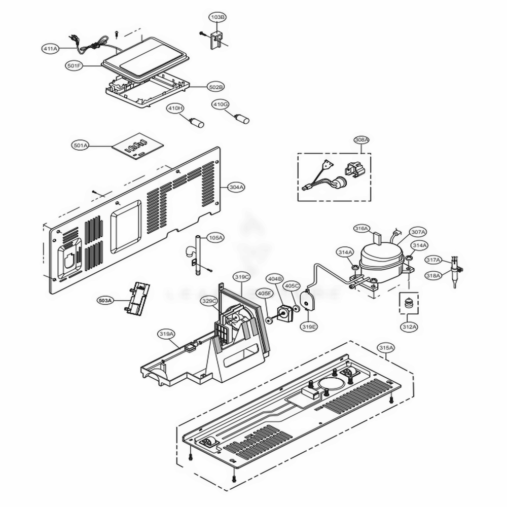 Mechanical Compartment Diagram and Parts List for LSXC22336S ASTCNA0 LG Refrigerator