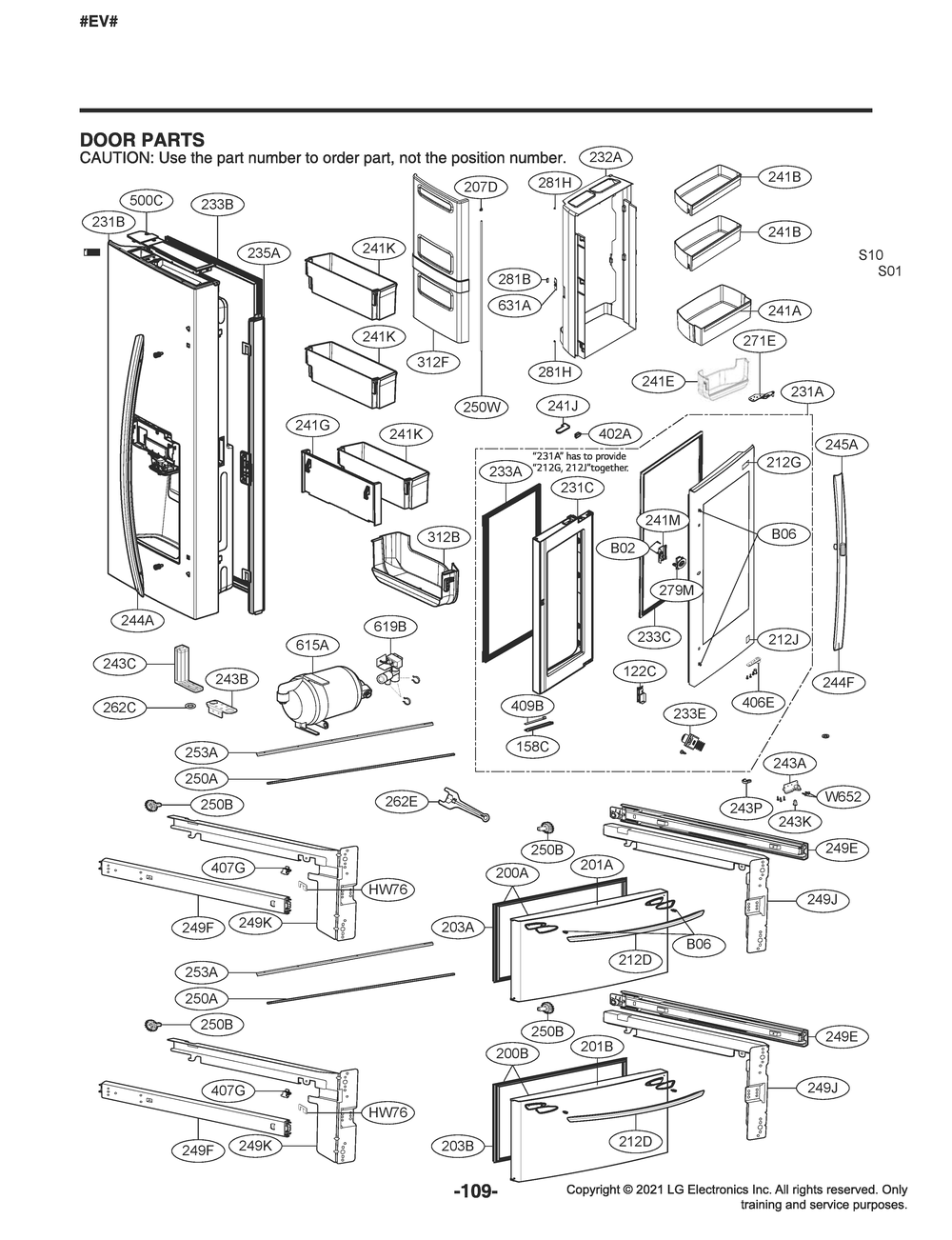 Door Parts Diagram and Parts List for LMXS28596S ASTCNA4 LG Refrigerator