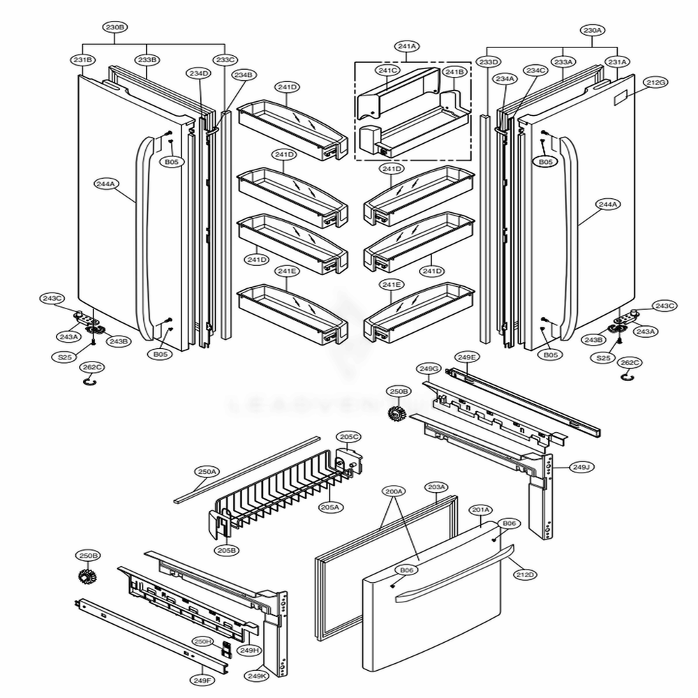 Door Parts Diagram and Parts List for 71609 AWBCSE1 LG Refrigerator