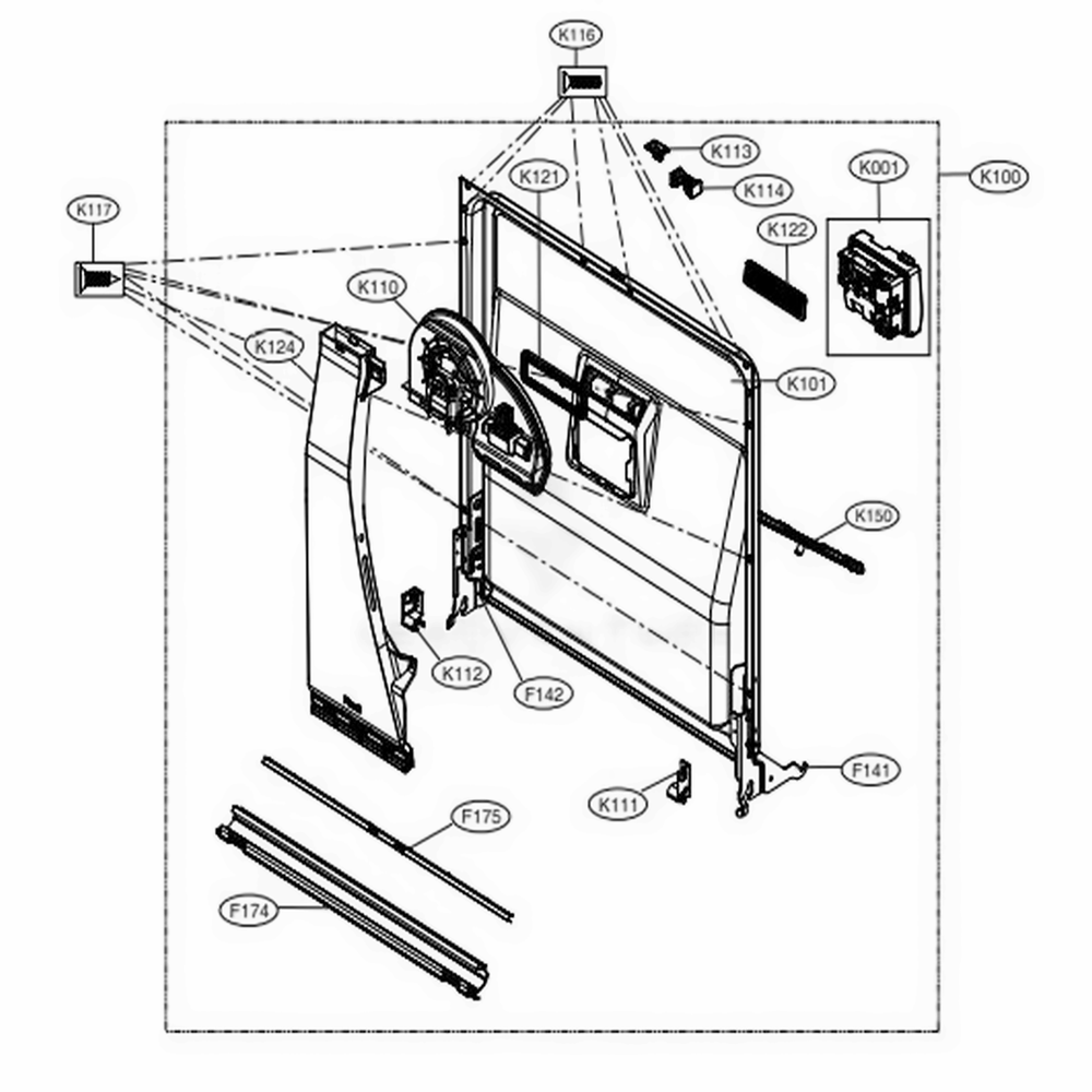 Door Liner Assembly Diagram and Parts List for LDP7708ST ASTESNA LG Dishwasher