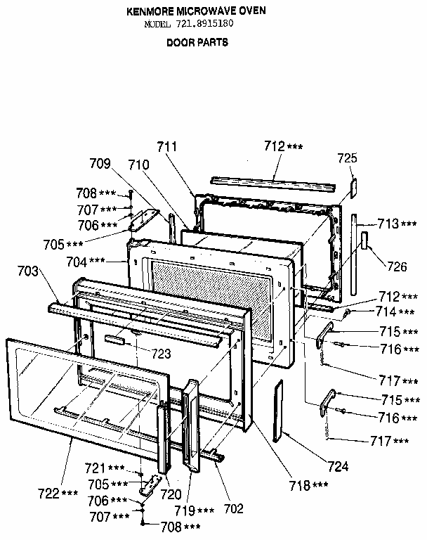 Door Diagram and Parts List for 7218915180  Kenmore Microwave
